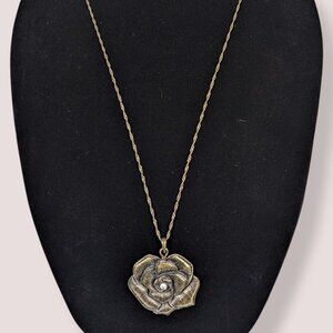 Bohemian Brass Tone Floral Pendant Necklace